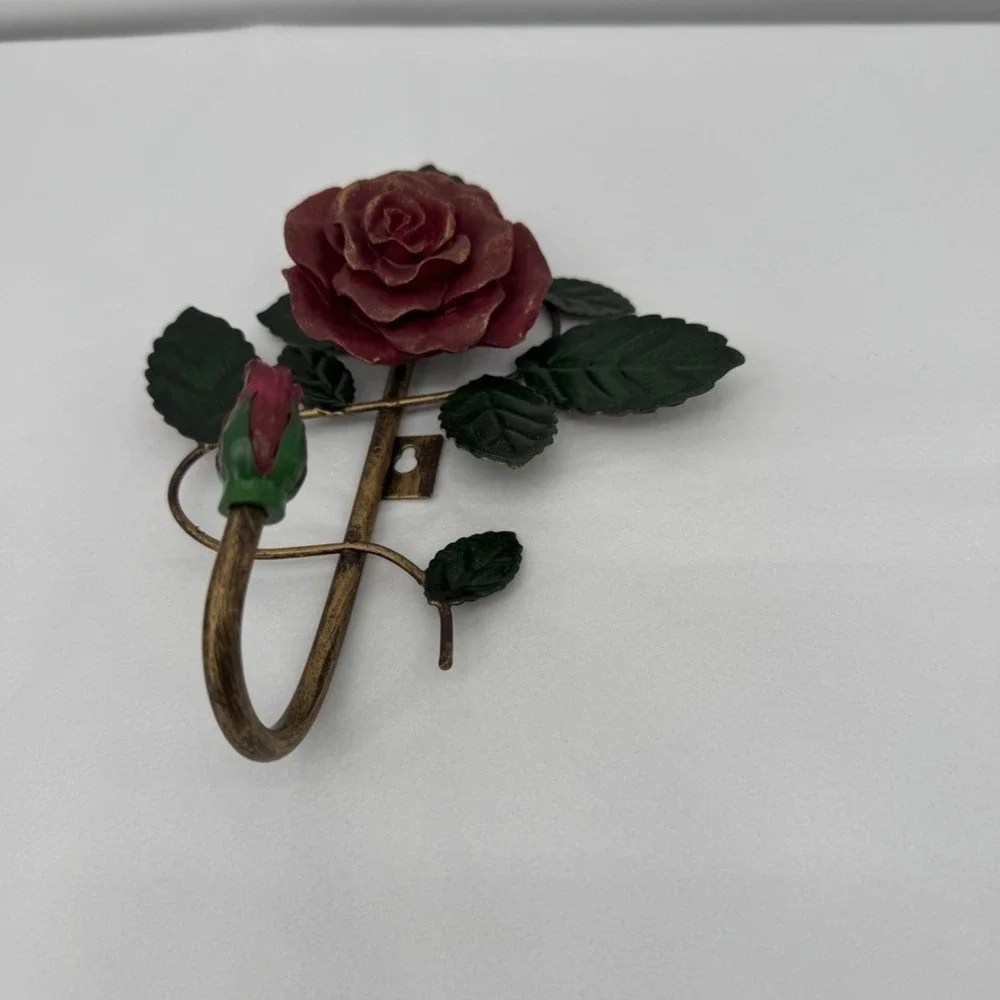 Rose Wall Hook Metal Floral Decorative Hanger Shabby Chic Toleware French Decor